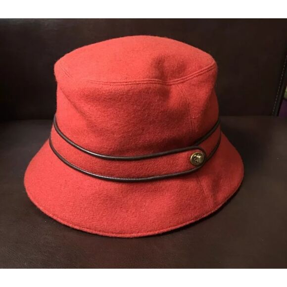 GORGEOUS Classy Classic Coach Women's Wool Blend Bucket Hat Sunset Red Size M/L - Picture 11 of 11
